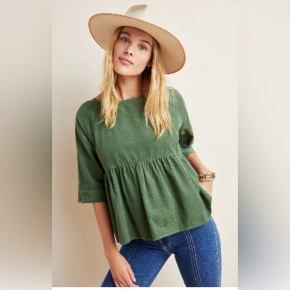 Anthropologie Maeve Green Corduroy
Button Back Top , sz : medium - Picture 1 of 11